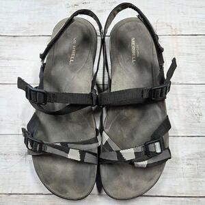 Merrell Sandals Womens 11 Black Grey Sport Hiking Strappy Buckle